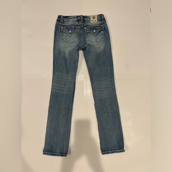 Miss Me Jeans Mid Rise Straight 27 Medium Wash Rhinestones Sparkle Butto… - Picture 2 of 14
